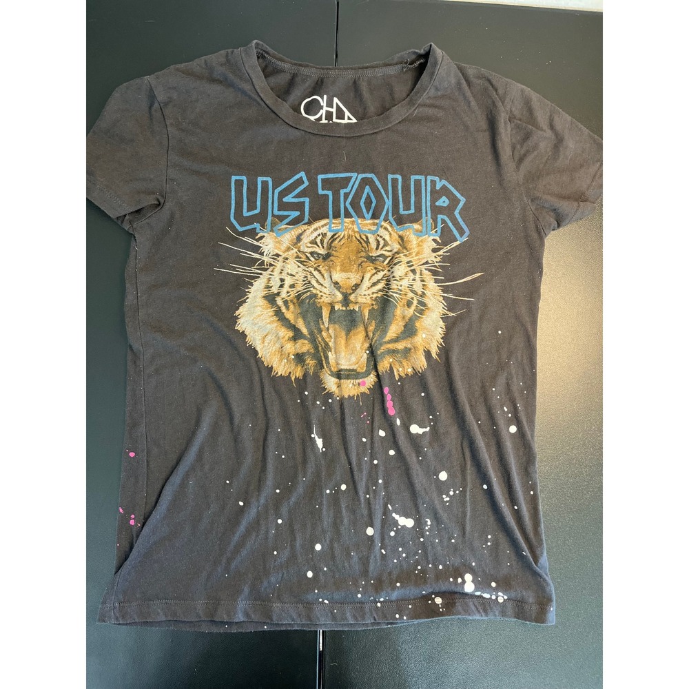 Chasor‎ US Tour Tiger Graphic T Shirt Charcoal Grey Paint Splatter XS